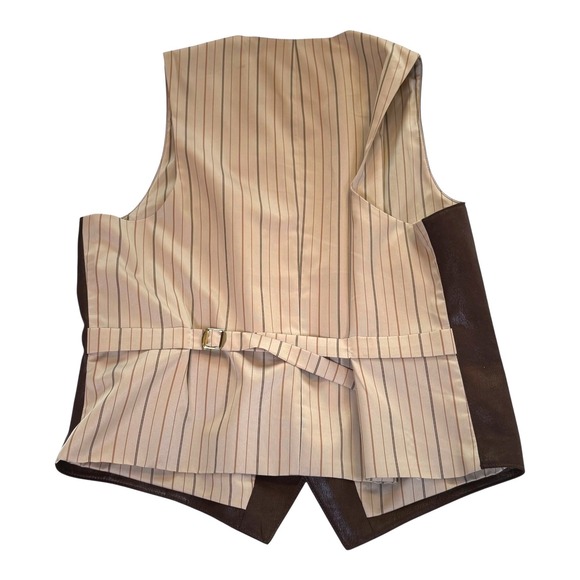 Men's Brown Faux Leather Vest Chaka Vest L Lined Western Steampunk - Picture 4 of 8